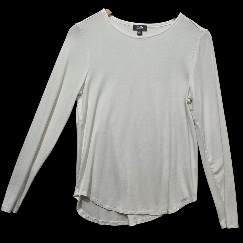 Ninety Clothing Co Womens Cream Long Sleeve Crew Neck High Low Hem Top Size S*